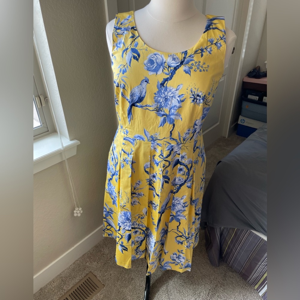 Floral Yellow and Blue Sleeveless Dress
